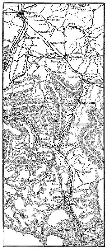 威尔士迪河的古董地图- 19世纪